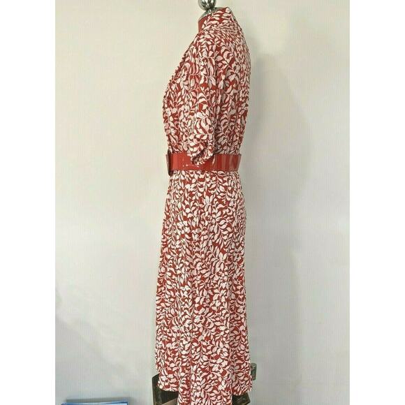 Vintage 1980 red & white true wrap dress short sleeves & patent belt retro chic - Picture 5 of 8